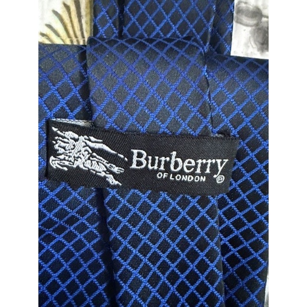 Burberry of London Mens Silk Tie Blue Black Diamond Grid Geometric Wide Italy - Picture 4 of 5